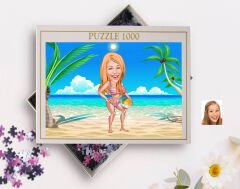 BK Gift Kişiye Özel Tatilci Kadın Tasarımlı 1000 Parça Profesyonel Puzzle-1, 1000 Puzzle, Arkadaşa Hediye