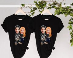 BK Gift Kişiye Özel Sevgililer Karikatürlü İkili Siyah T-shirt Seti, Sevgililer Hediye, Çift Hediyesi, Yıl Dönümü Hediyesi, Kişiye Özel Tişört-12
