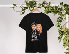 BK Gift Kişiye Özel Sevgililer Karikatürlü İkili Siyah T-shirt Seti, Sevgililer Hediye, Çift Hediyesi, Yıl Dönümü Hediyesi, Kişiye Özel Tişört-12