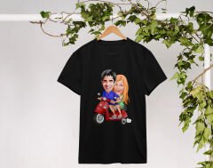 BK Gift Kişiye Özel Sevgililer Karikatürlü İkili Siyah T-shirt Seti, Sevgililer Hediye, Çift Hediyesi, Yıl Dönümü Hediyesi, Kişiye Özel Tişört-15