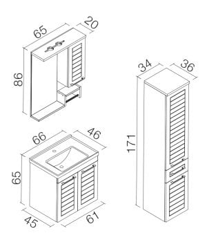 Orka Perge 65 Banyo Dolabı Sağ + Boy Dolabı 35 RAFLI Beyaz ( Boy Dolabı DAHİLDİR Sağ Açılır)