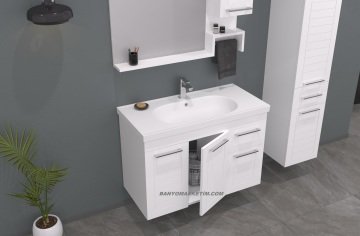 Orka Perge 85 Banyo Dolabı Sağ + Boy Dolabı 35 RAFLI Beyaz (Boy Dolabı DAHİLDİR Sağ Açılır)