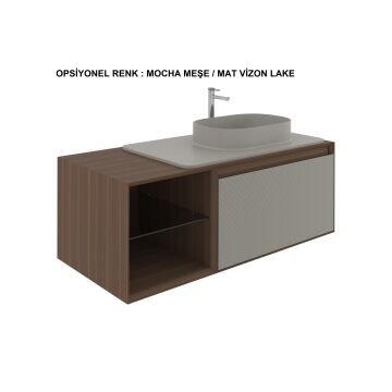 Orka Pacific 140 Banyo Dolabı + Boy Dolabı 40 Mocha Meşe / Mat Vizon (Boy Dolabı Dahildir)