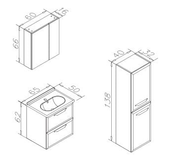 Orka Nuvola 65 Banyo Dolabı + Boy Dolabı 40 Gri ( Boy Dolabı Dahildir )