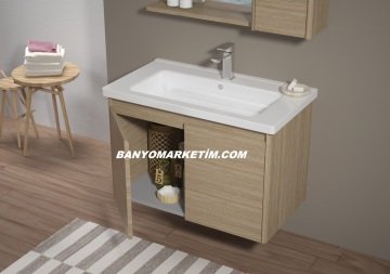 Orka Düden 80 Banyo Dolabı ( Kapaklı ) Odeon Beyaz Meşe ( Boy Dolabı Hariçtir )