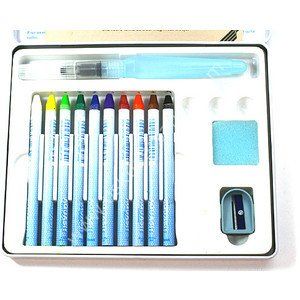 Pentel Aquash 10 Renk aquarell pastel + aqua fırça+ kalemtraş