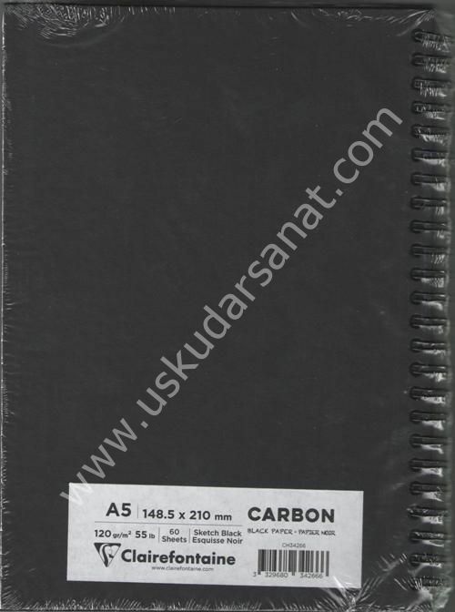 Clairefontaine Carbon Black Paper Noir A5 120gr 60 Yaprak Spiralli Çizim Blok