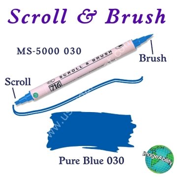 Zig Scroll & Brush Çift Çizgi ve Fırça Uçlu Kaligrafi Kalemi 030 Mavi