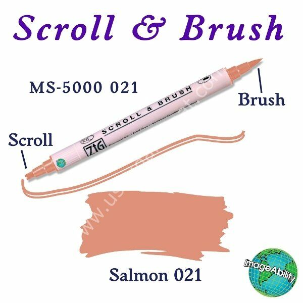 Zig Scroll & Brush Çift Çizgi ve Fırça Uçlu Kaligrafi Kalemi 021 Somon