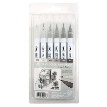 Zig Clean Color Real Brush- Fırça Kalem Set 6 Lı Cool Gray