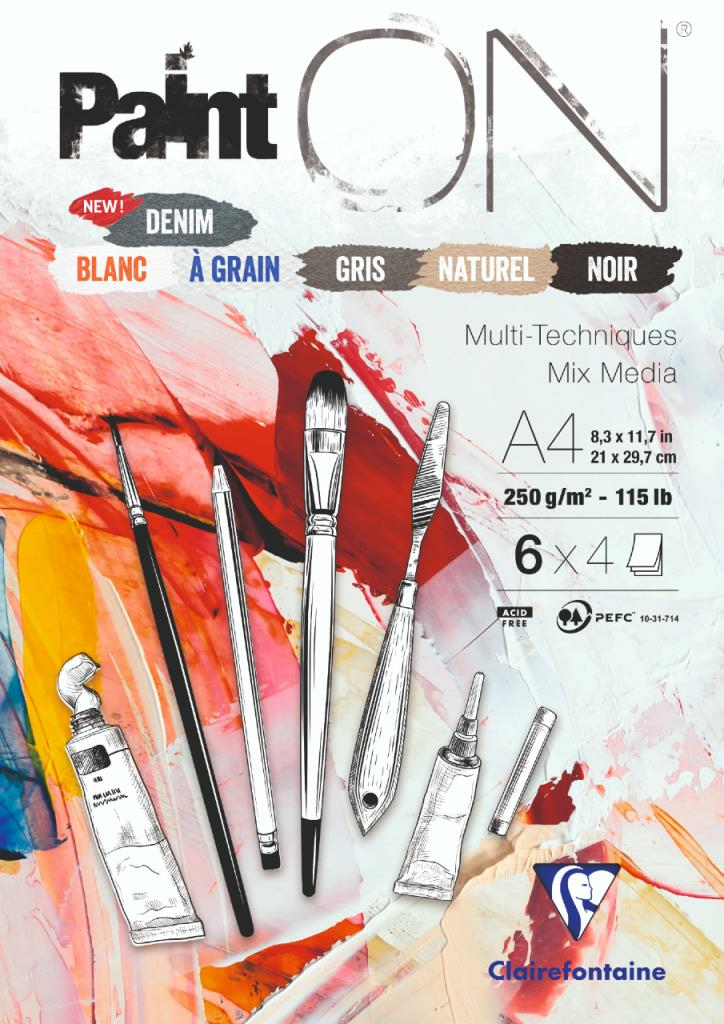 Clairefontaine Paint-On Çok Amaçlı Blok A4 250 Gr 24 Yaprak 5 Renk