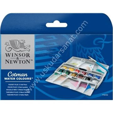 Winsor & Newton Cotman Pocket Box Tablet Sulu Boya 12 Renk + Fırça + Palet