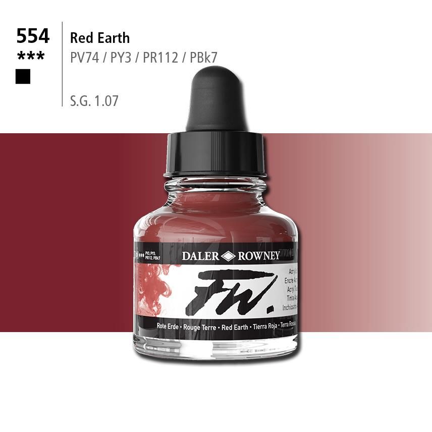 Daler Rowney Fw Acrylic Artisits Ink 29.5 ml Damlalıklı Cam Şişe Red Earth 554