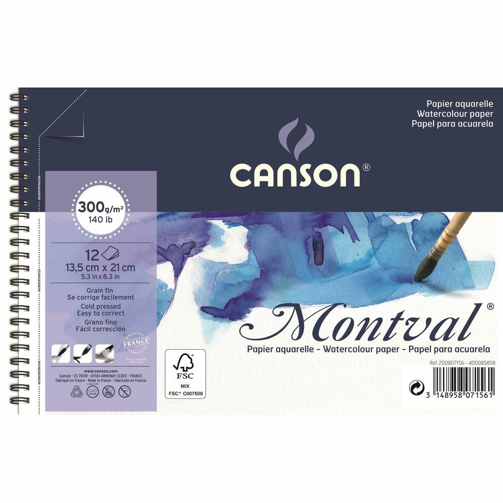 Canson Montval Suluboya Defteri - 13,5x21cm - 300gr - 12 Yaprak