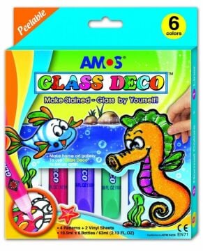 Amos Glass Deco Sökülebilir Cam Boyası 6 Renk