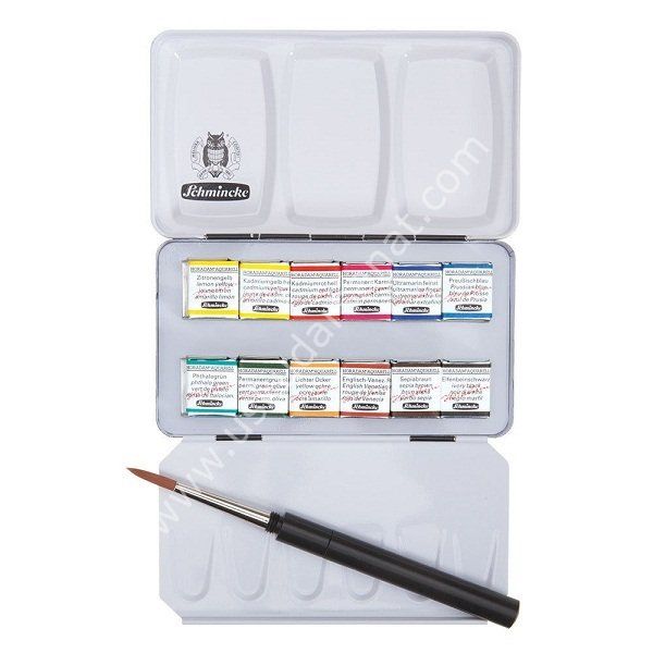 Schmincke Horadam Aquarell 74012 Metal kutu Suluboya Set 12x1/2 Pans