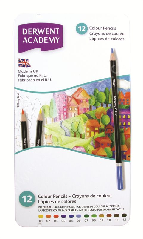 Derwent Academy Colour Pencils Kuru Boya Kalemi 12'li Teneke Kutu