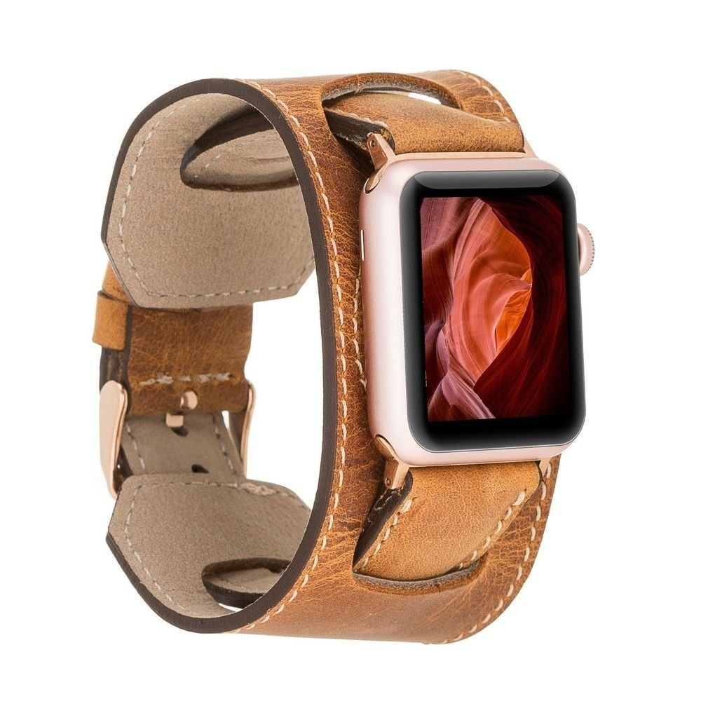 Bouletta Apple Watch Uyumlu Deri Kordon 42-44-45mm Cuff G19 Taba