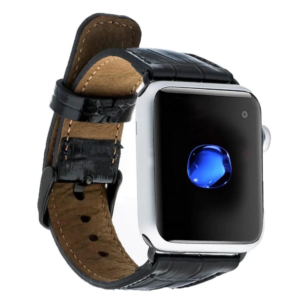 Bouletta Apple Watch Uyumlu Deri Kordon 42-44-45mm Kroko Siyah