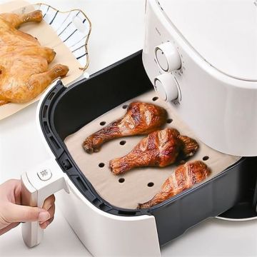 250 Adet Tek Kullanımlık Delikli Kare ve Airfryer Yuvarlak Model Pişirme Matı Siyah 23cm