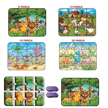 1481 DıyToy Süper Renkli 4'lü Puzzle - Hayvanlar / 8+12+16+24 Parça Puzzle