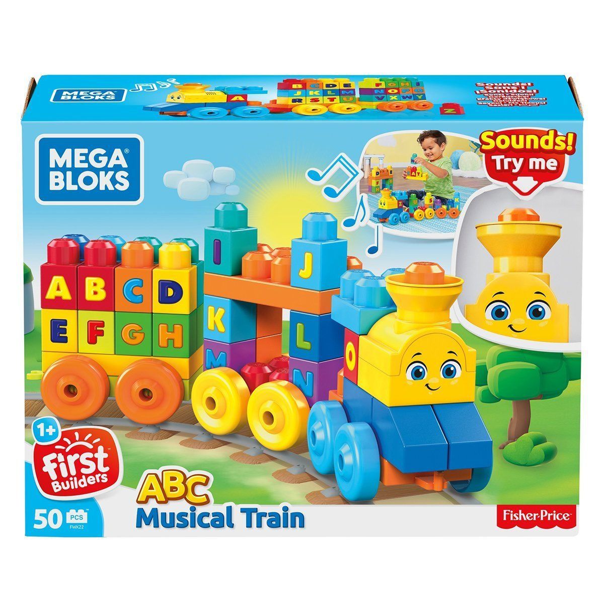 FWK22 Mega™ Bloks, Müzikli Alfabe Treni, 50 parça, +1 yaş