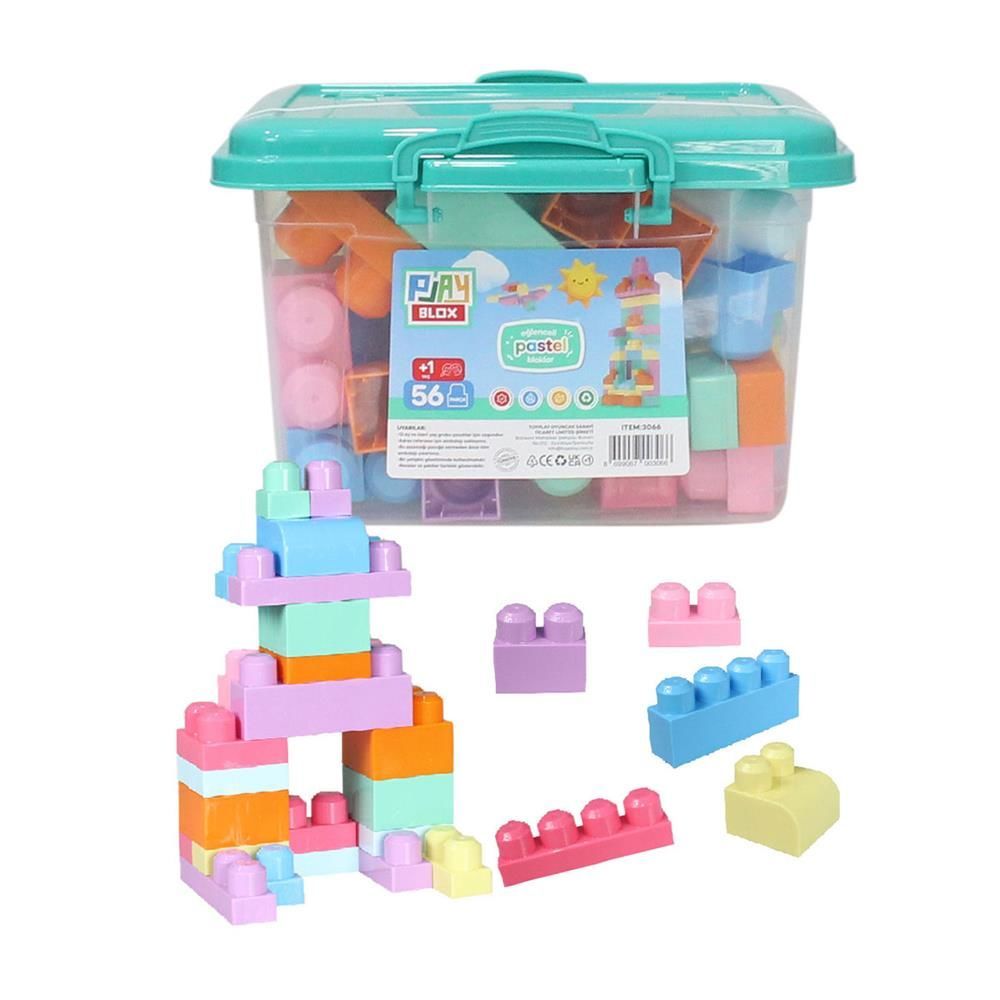 3066 Play Blox Pastel Blok Yapı Oyuncakları 56 Parça ,Kovalı ,1 Yaş ve Üzeri