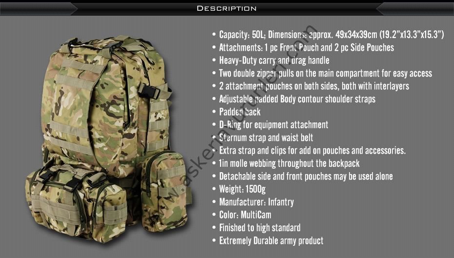 ARMY Tactical Molle Assault Backpack Bag Hardal Kamuflajı