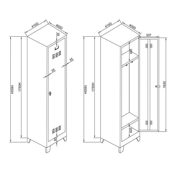 Soyunma Dolabı Std Tekli 410X400X1850 Mm