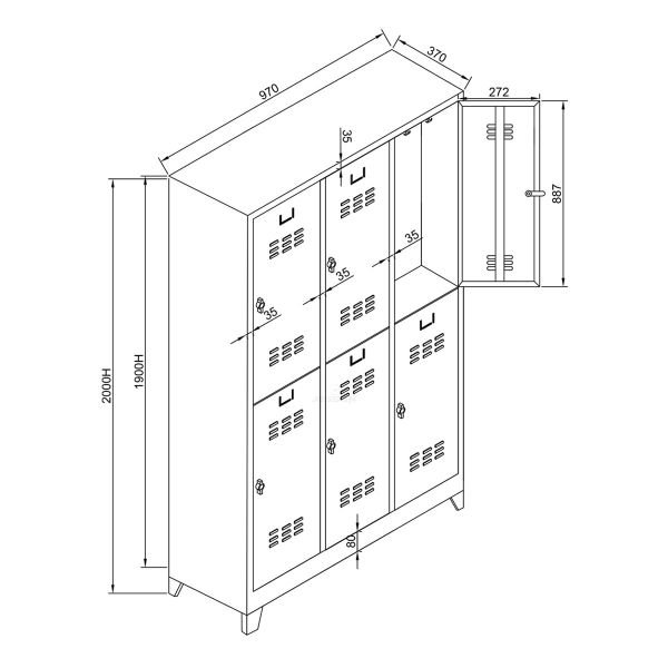 Soyunma Dolabı Eko 6 Lı 970X370X2000 Mm