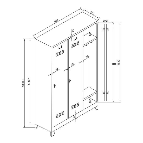 Soyunma Dolabı Eko 3 Lu 970X370X1850 Mm