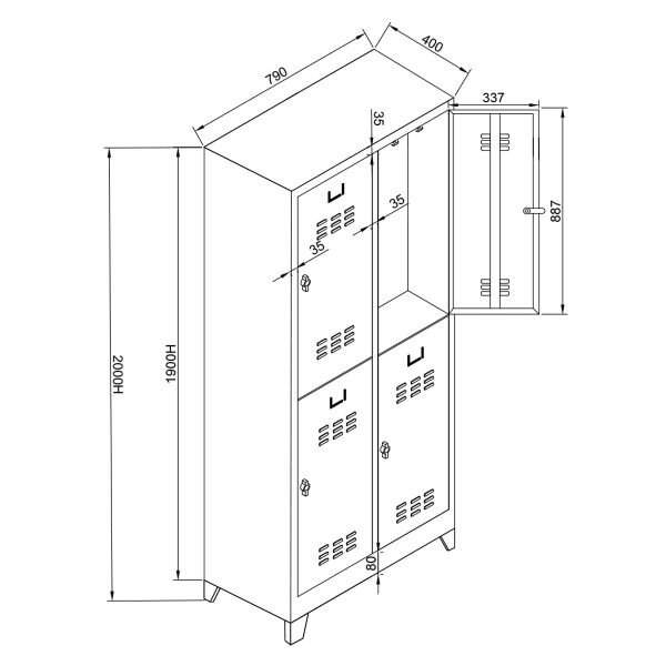 Soyunma Dolabı Std 4 Lu 800X400X2000 Mm