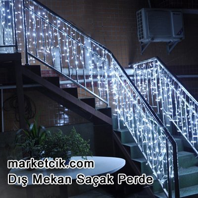 3x1 Metre Ledli Eklenebilir İç ve Dış Mekan Saçak Led Perde, Dekoratif Led Yılbaşı Aydınlatma, Sarı-Beyaz Işık