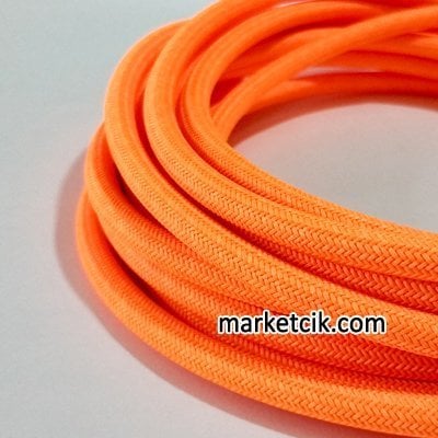 Marketcik 2x0,50mm Turuncu Renk Dekoratif Örgülü Kumaş Kablo, 5 Metrelik Paket