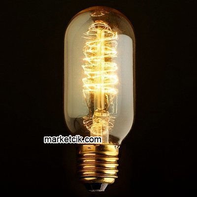 Edison Flemanlı Dekoratif Rustik Ampul 40 Watt E27 Duy, 11cm T45 Gemici Burgulu Tüp Ampul Modeli