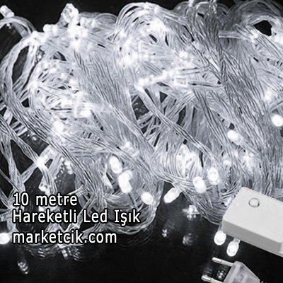 10 Metre 100 Ledli Hareketli İç Mekan Led Kordon Ağaç Işığı, Dekoratif Led Yılbaşı Işık, Beyaz