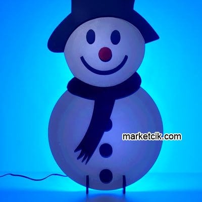 Marketcik 50 cm Mdf Ahşap Kumandalı Led Işıklı Kardan Adam