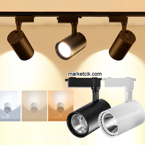 Marketcik Led Siyah Kasa Günışığı 1 Metre Raylı 3lü 30W Ray Spot Vitrin Mağaza Armatürü