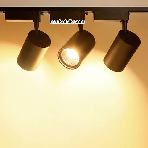 Marketcik Led Siyah Kasa Günışığı 1 Metre Raylı 3lü 30W Ray Spot Vitrin Mağaza Armatürü