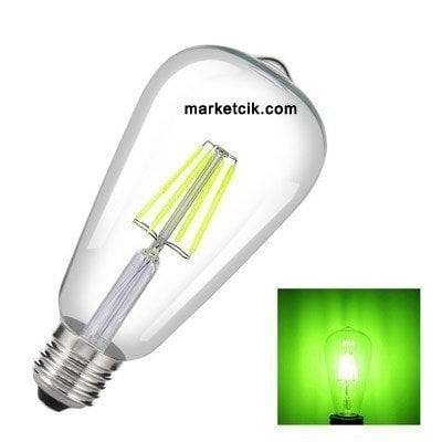 Edison Dekoratif Yeşil Led Rustik Ampul 4 Watt E27 Duy, ST64 Oval Armut Ampul Modeli