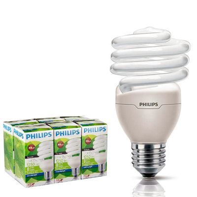 Philips 23 Watt Sarı Spiral Enerji Tasarruflu Ampul E27 Duylu T2 Tornado, 6 Adet