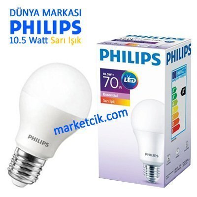 Philips Essential 10.5 Watt Led Ampul Sarı Işık 2700K E27, 12 Adet