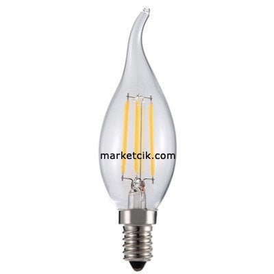 4-6 Watt E14 Duy Led Filament Ampul, İnce Duy Kıvrık Mum Model Led Ampul