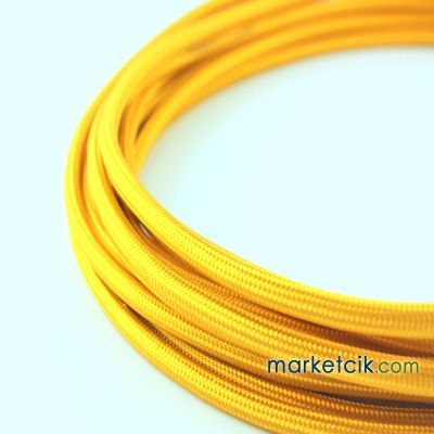 Marketcik 2x0,50mm Açık Sarı Renkli Dekoratif Örgülü Kumaş Kablo, 5 Metrelik Paket