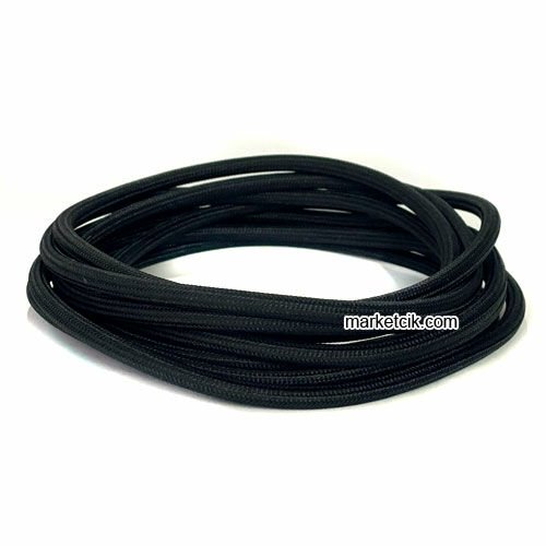 Marketcik 2x0,50mm Siyah Renkli Dekoratif Örgülü Kumaş Kablo, 5 Metrelik Paket