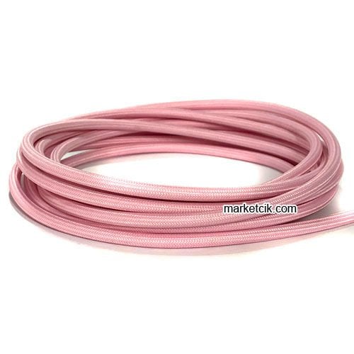 Marketcik 2x0,50mm Açık Pembe Renkli Dekoratif Örgülü Kumaş Kablo, 5 Metrelik Paket