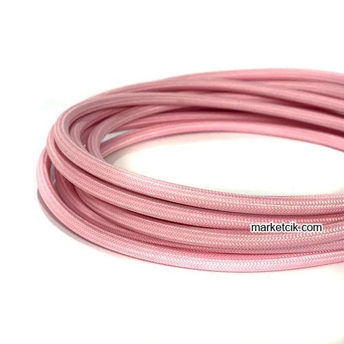 Marketcik 2x0,50mm Açık Pembe Renkli Dekoratif Örgülü Kumaş Kablo, 5 Metrelik Paket