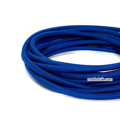 Marketcik 2x0,50mm Mavi Renkli Dekoratif Örgülü Kumaş Kablo, 5 Metrelik Paket