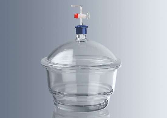 Desikatör, Cam, Disksiz, Plastik Tutacaklı, Musluklu, 300 mm, DIN 12491