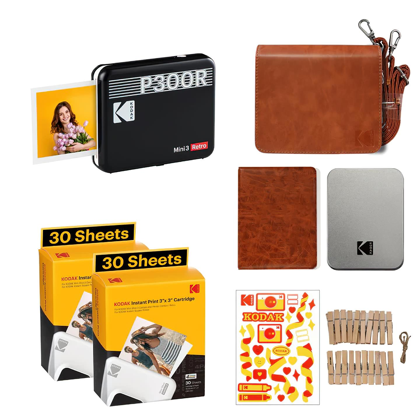 Kodak Mini 3 Retro - Taşınabilir Fotoğraf Yazıcısı( Kare 8x8cm Baskı - Siyah ) BUNDLE